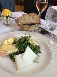 High angle view of food in plate on table