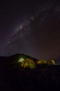 Scenic view of tent against sky at night