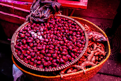 High angle view of fruits in a basket