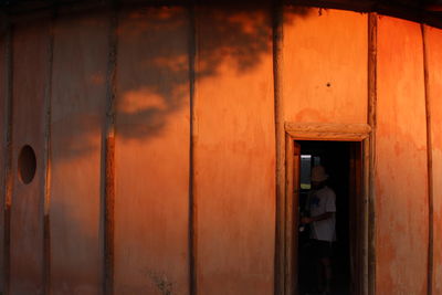 Closed wooden door of building