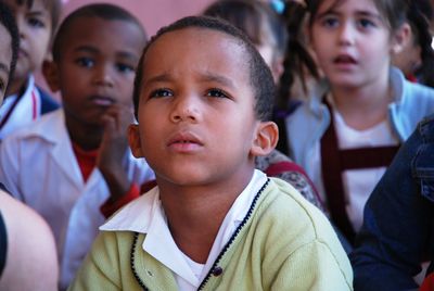 Close-up of boy looking away