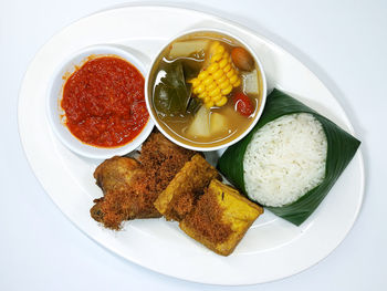 High angle view of meal served in plate