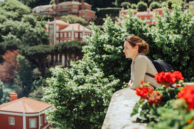 Young woman tourist enjoying the view in sintra, portugal