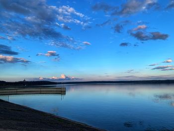 Scenic view of lake against sky at sunset