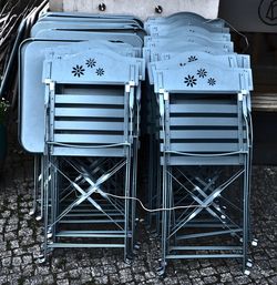 High angle view of empty chairs