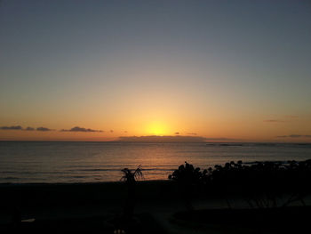 Scenic view of sea against clear sky during sunset