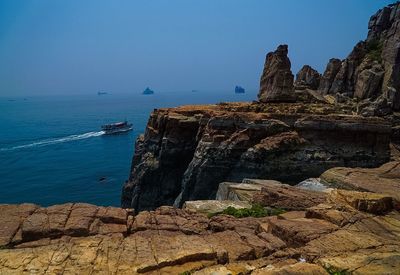 Scenic view of sea against clear sky