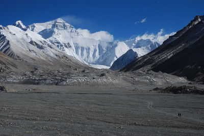 Scenic view of snow covered mountains