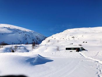 Snow covered landscape against sky