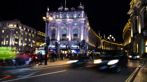 Blurred motion of illuminated city at night