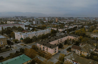 High angle view of townscape against sky