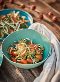 High angle view of food in bowl on table