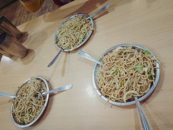 High angle view of meal on table