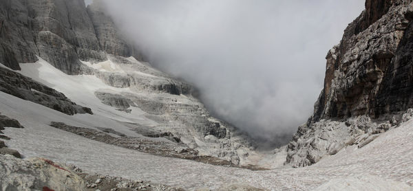 Scenic view of mountains against cloudy sky