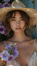 Portrait of young woman wearing hat