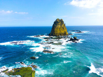 High angle view of a rocky beach called papuma in east java