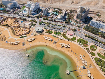 High angle view of city buildings