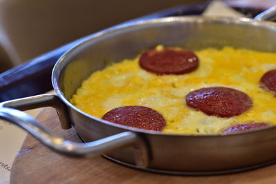 Close-up of breakfast served on table