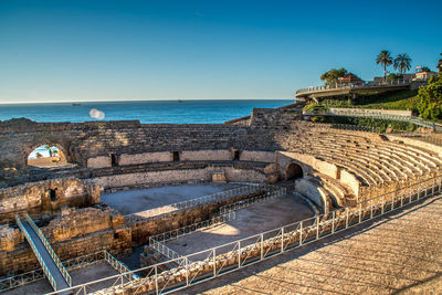 High angle view of anfiteatro de tarragona against sea
