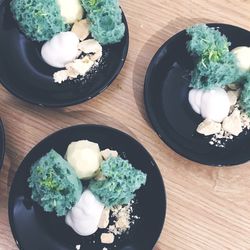 High angle view of vegetables in bowl on table