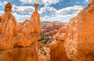 Panoramic view of rock formations against cloudy sky