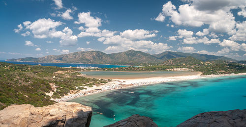 Scenic view of bay against sky