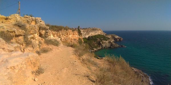 Scenic view of sea against clear sky