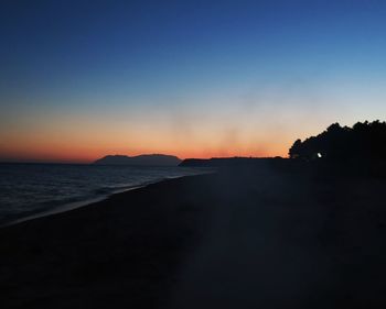 Scenic view of sea against clear sky during sunset