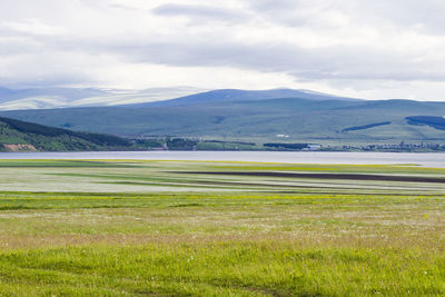 Landscape of valley and reservoir in georgia, daytime and outdoor