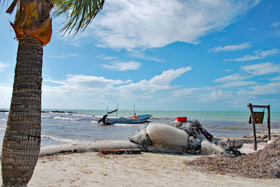 Fishing net on shore at beach