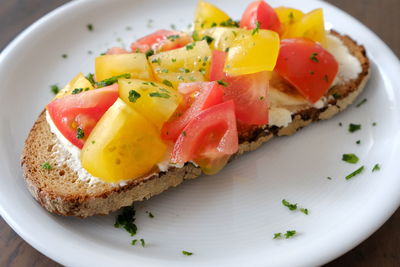 Close-up of breakfast served on plate