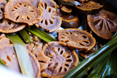 High angle view of meat in plate