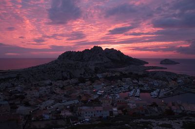 Scenic view of sea at sunset