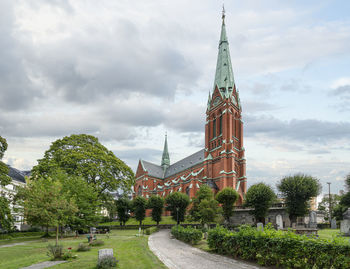 Stockholm, sweden. september 2019. view of the st. john church and the cemetery in its park