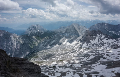 Scenic view of snowcapped mountains against sky