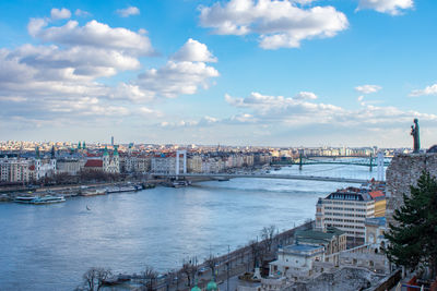 High angle view of city at waterfront