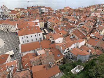 High angle view of buildings in city