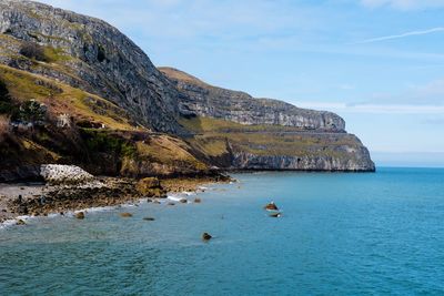 Scenic view of sea and rocks against sky