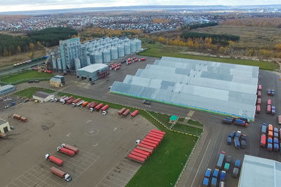 High angle view of cars on road in city