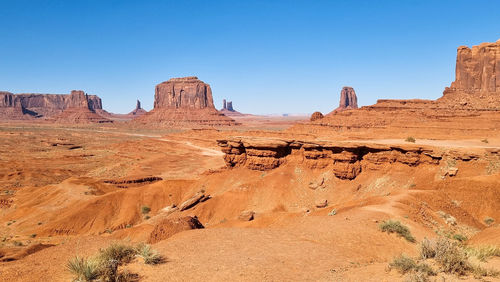 Rock formations in desert against clear blue sky