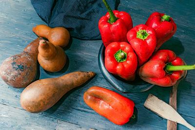 High angle view of tomatoes on table