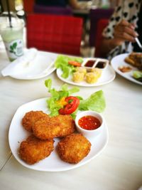 Close-up of meal served on table