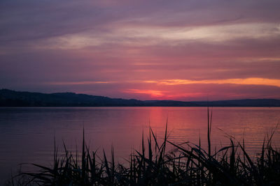 Scenic view of lake against sky during sunset