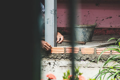 Close-up of open window of building