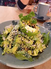 Close-up of food in plate on table