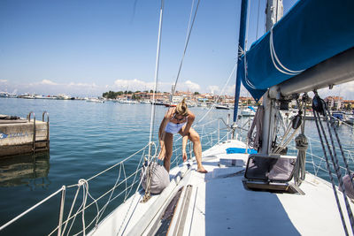 Boat sailing in sea