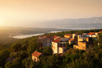 High angle view of townscape against sky