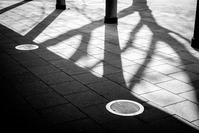 Shadow of a tree on a paved floor.