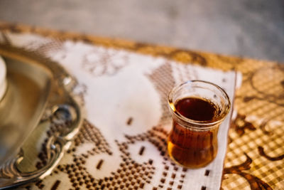 High angle view of coffee on table