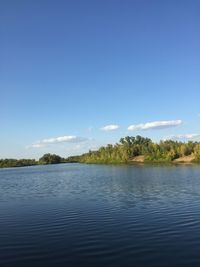 Scenic view of lake against blue sky